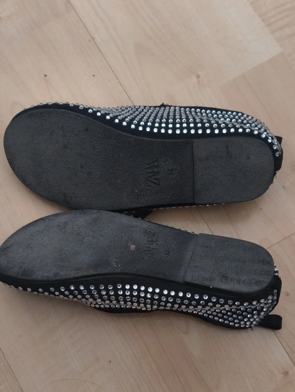 ZARA Black Crystal-Studded Mary Jane Flats